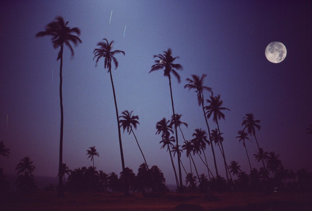 Full Moon on Vagator, Goa, 1976. Photo by Michel Hilzinger