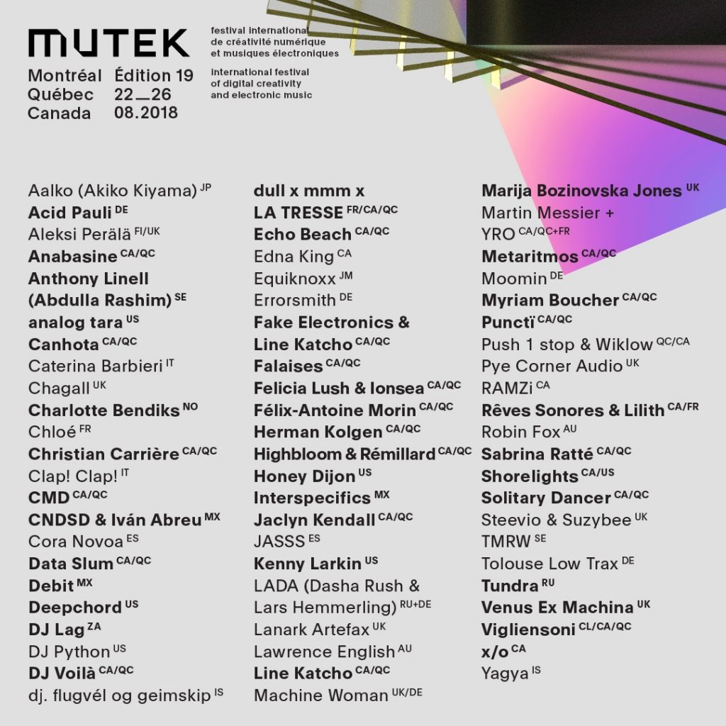 MUTEK Montreal full lineup 2018 - Orb Mag